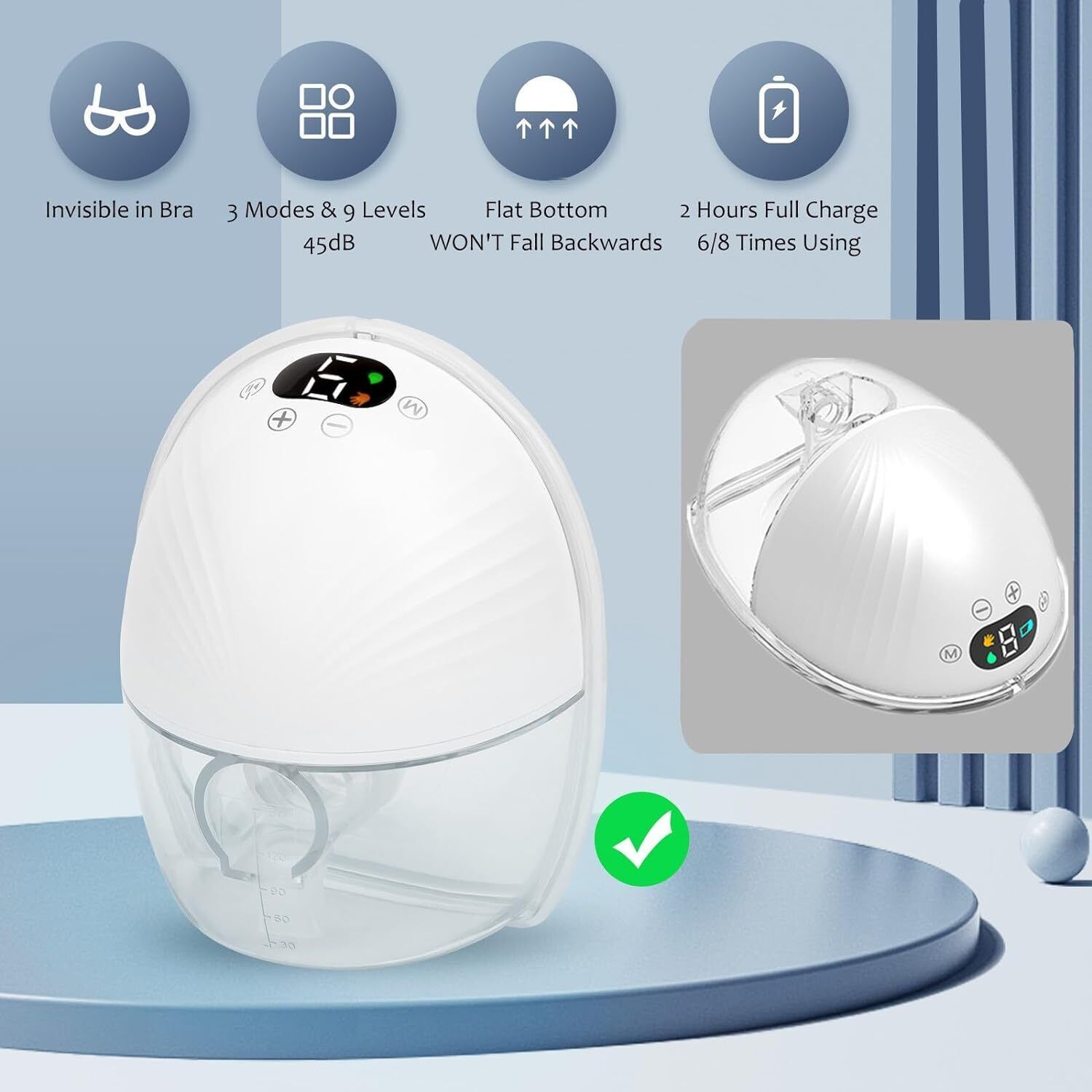 2 PCS Wearable Electric Breast Pump Silent Hands Free 9 Levels Auto Milker USB