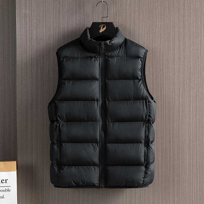 Men's Down Parkas M-6XL Plus Size Warm Vests Mens Autumn Winter Plus Velvet Stand-up Collar Youth Vest Jacket Solid Color Casual Sleeveless Coats