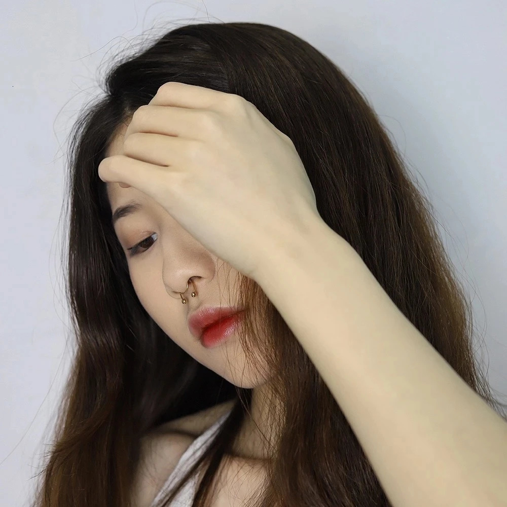 Women Piercing Nose Ring Hoop Septum Non Clip Rock HipHoop Stainless Steel Magnet Fashion Punk Body y241125