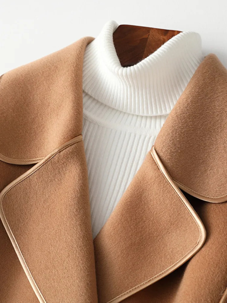 LANMREM Long Double Sided Wool Coat Lapel Solid Color Belt Winter Elegant Style Streetwear High End Clothing 2DA1960 241129