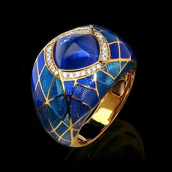 Hecheng Fashion Blue Set Zirconia Diamond Ring with Drip Oil Design as a Decorative Item
