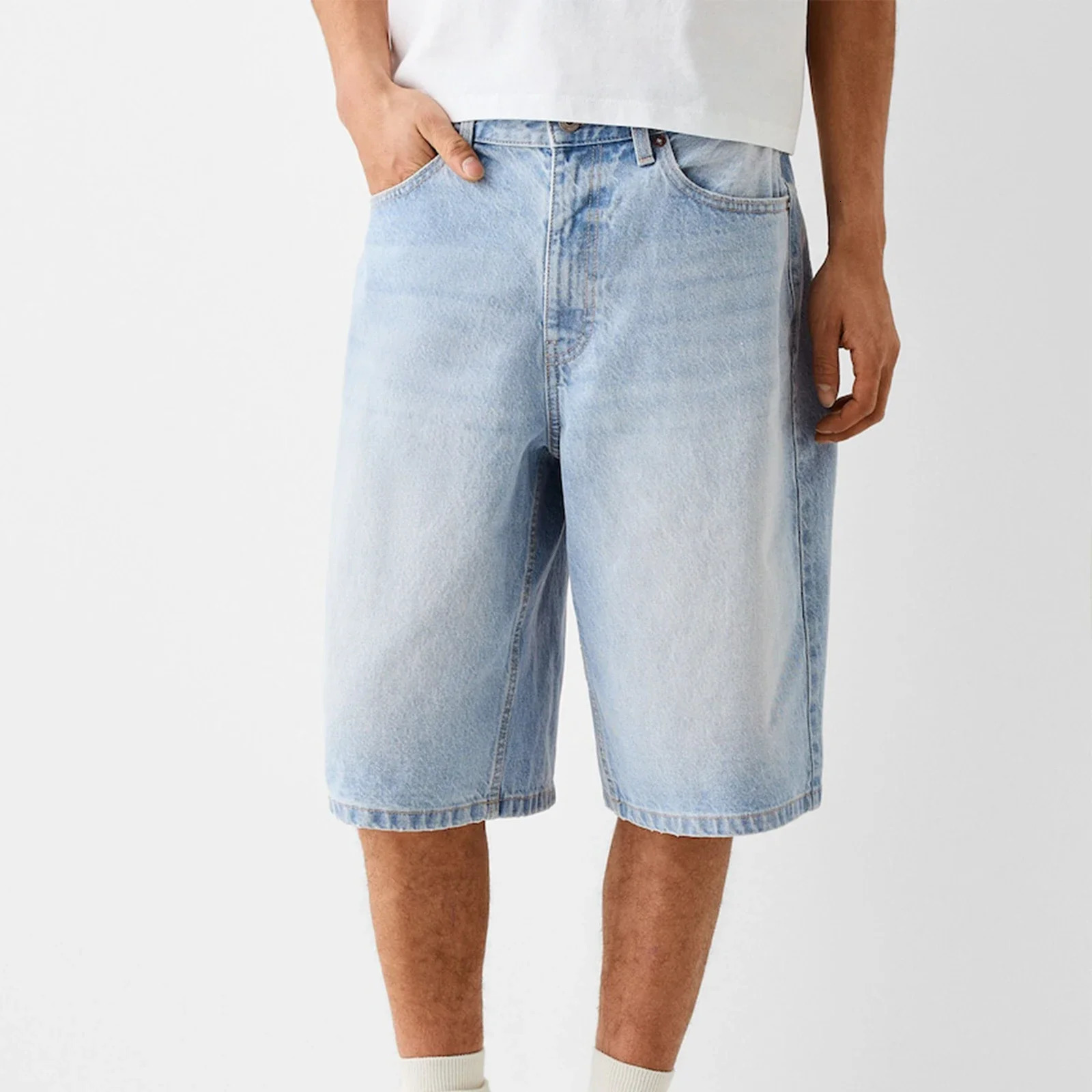 Baggy Jeans Shorts for Men Casual Loose Fit Wide Leg Denim Jorts Y2K Vintage Hip Hop Skateboard Long Male Streetwear 241126