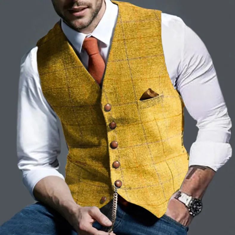 Spring and Autumn Europe The United States Mens Fashion Plaid Casual Singlebreasted Vest Slimfit Suit Commuting 241129