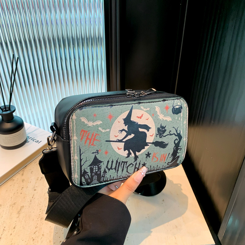 Trendy and fashionable Halloween women's 2024 new high-end wide shoulder strap New small square versatile crossbody bag