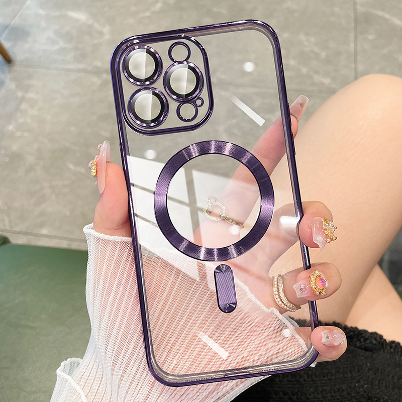 Magnetic Phone Cases for iPhone 16 16E 15 14 13 12 11 Pro Max Samsung S25 S24 S23 S22 Plus Ultra CD Grain Chromed Clear Plating Soft TPU with Camera L