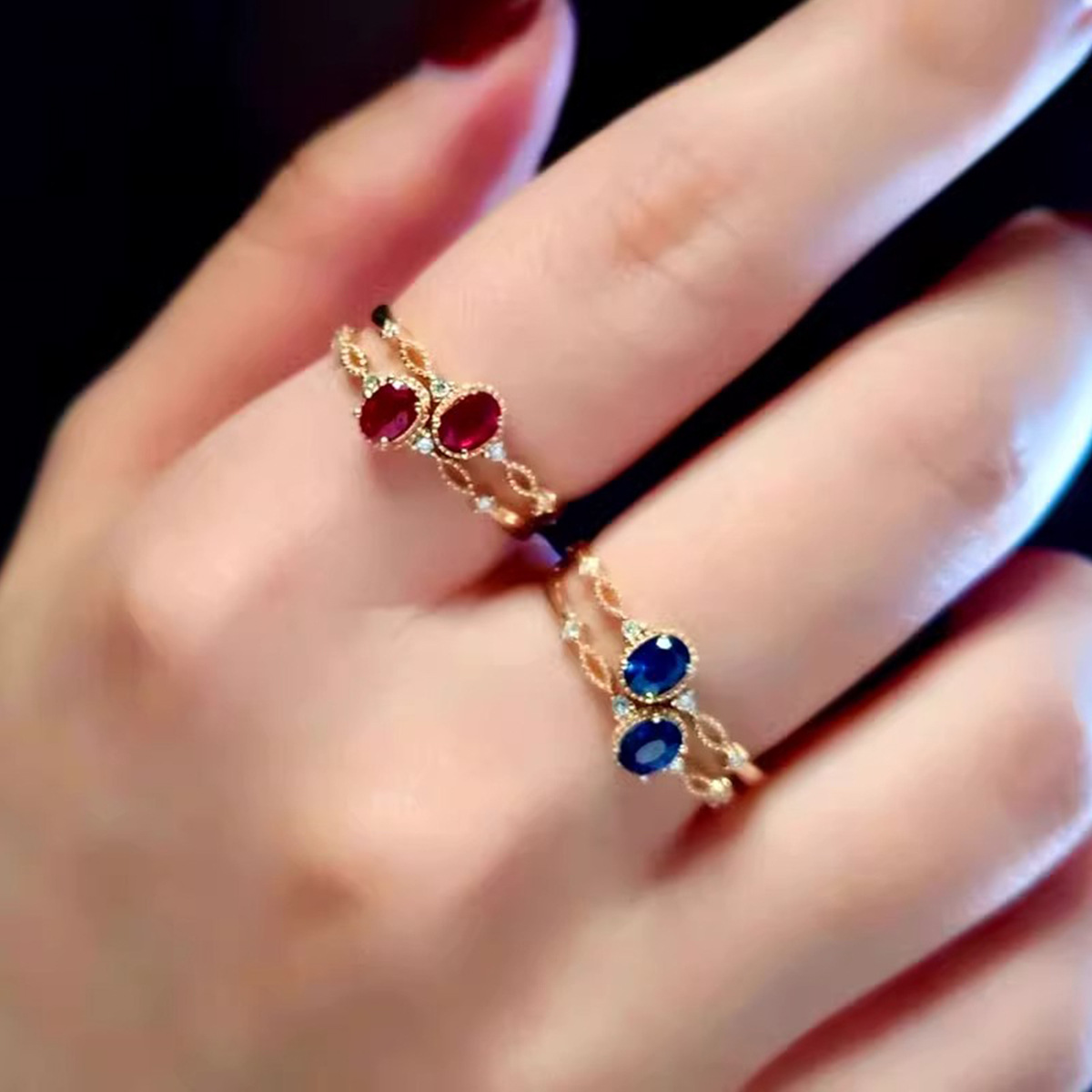 Free shipping S sterling sier retro vintage oval designer ring for women girls gold shine cz zircon dark blue red crystal stone charms elegant rings j