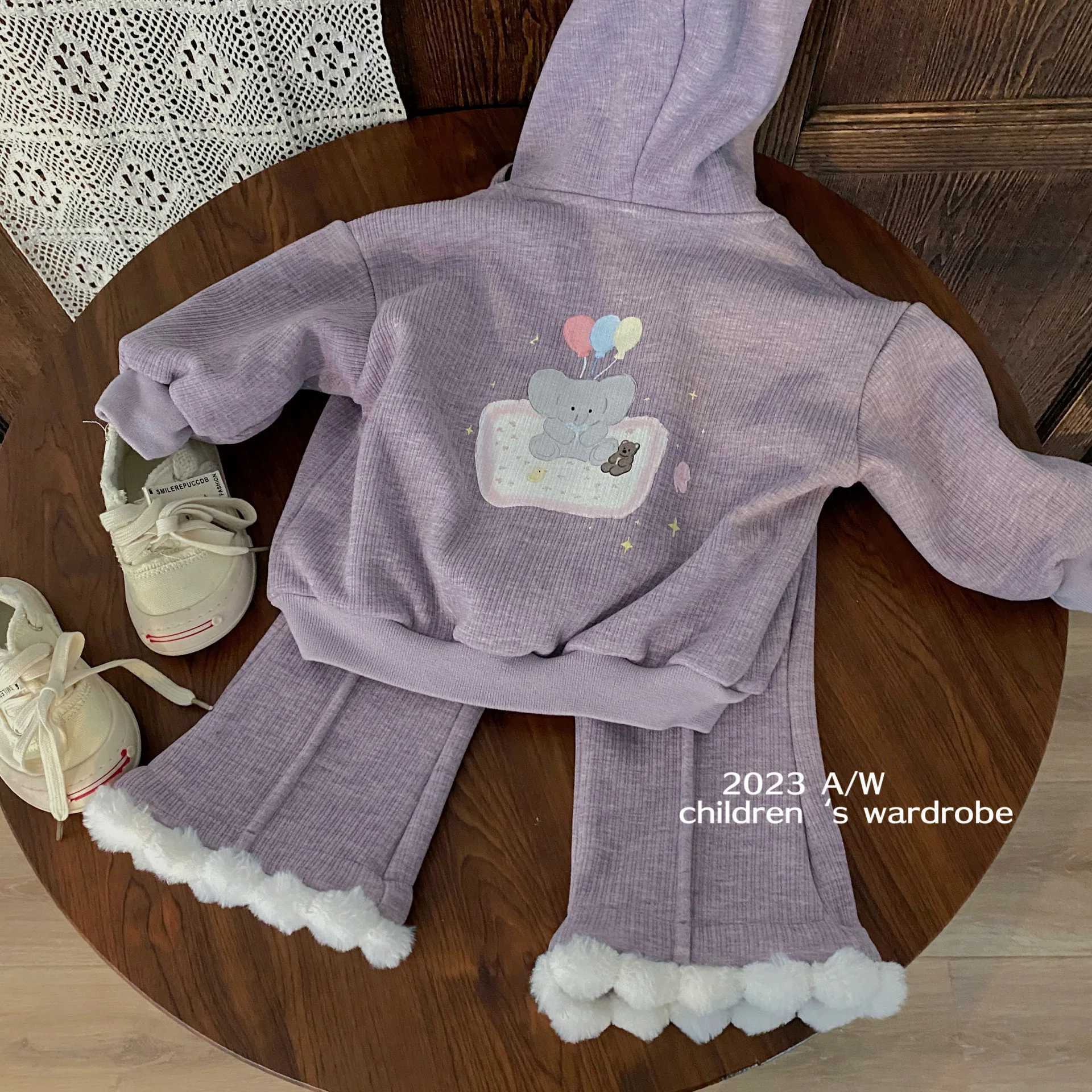 Clothing Sets Childrens Clothing Set Zipper Hoodie Jacket+Clock Bottom 2-piece Preschool Girls Clothing Baby Girls Clothing Set 1 to 7 Years Y241129CO