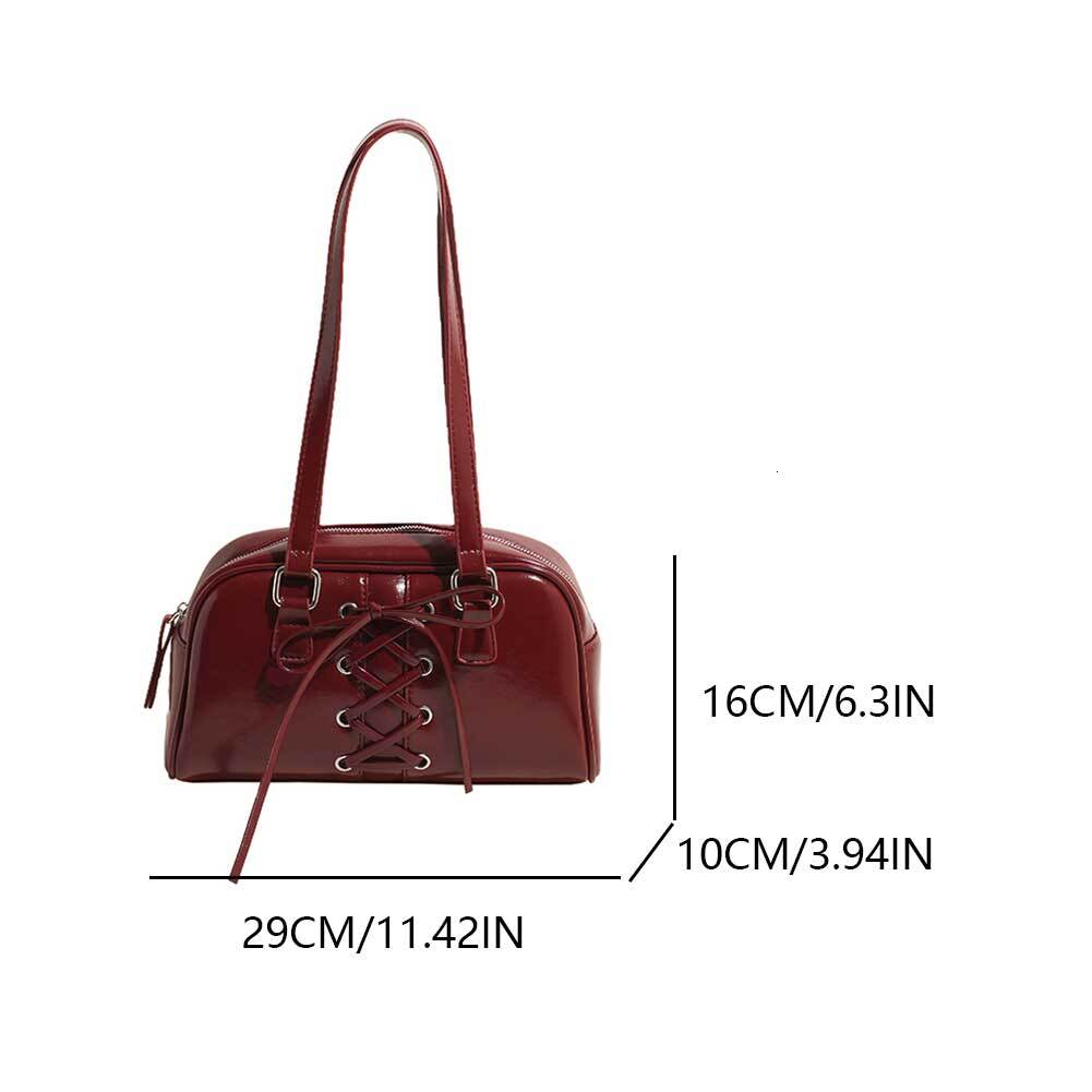Y2k Red Handbag Purse For Women Girls Aesthetic Japanese Shoulder Faux Leather Tote PU Underarm Top Handle Clutch Bag