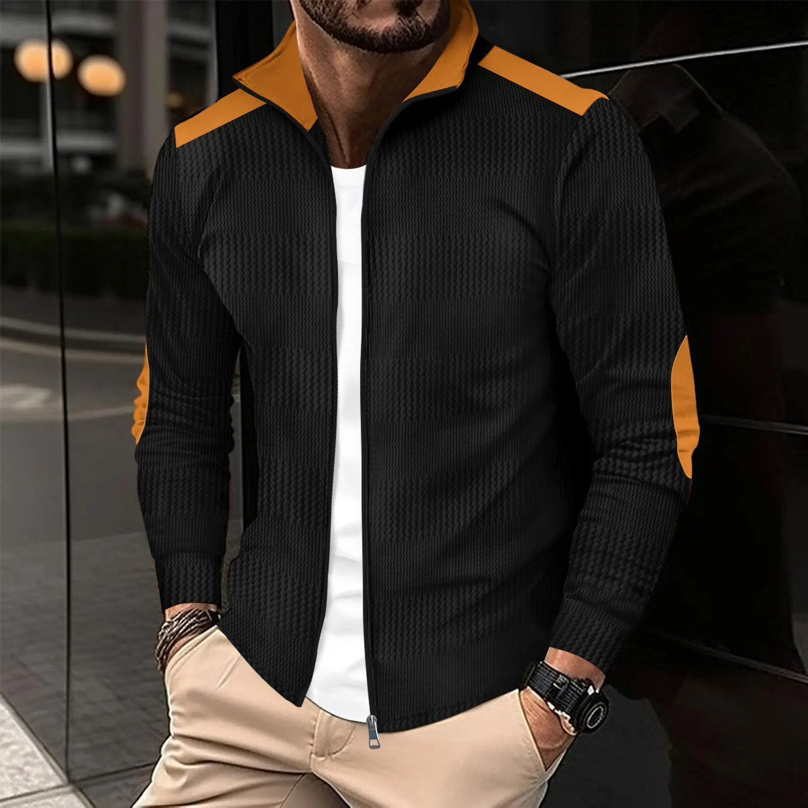 European and American crossborder autumn mens casual long sleeve young wrist embroidery lapel zipper jacket top 241129