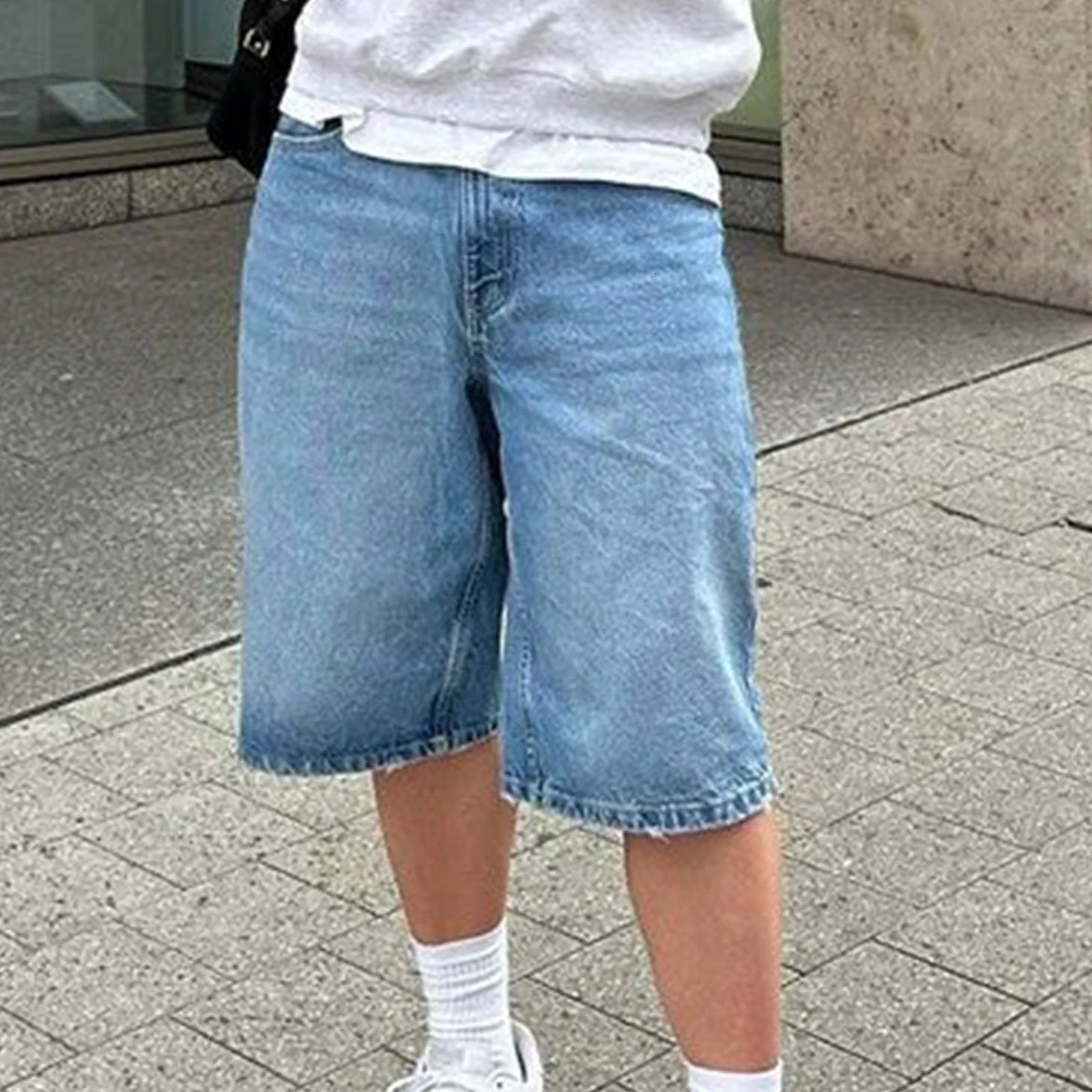 Baggy Jeans Shorts for Men Casual Loose Fit Wide Leg Denim Jorts Y2K Vintage Hip Hop Skateboard Long Male Streetwear 241126