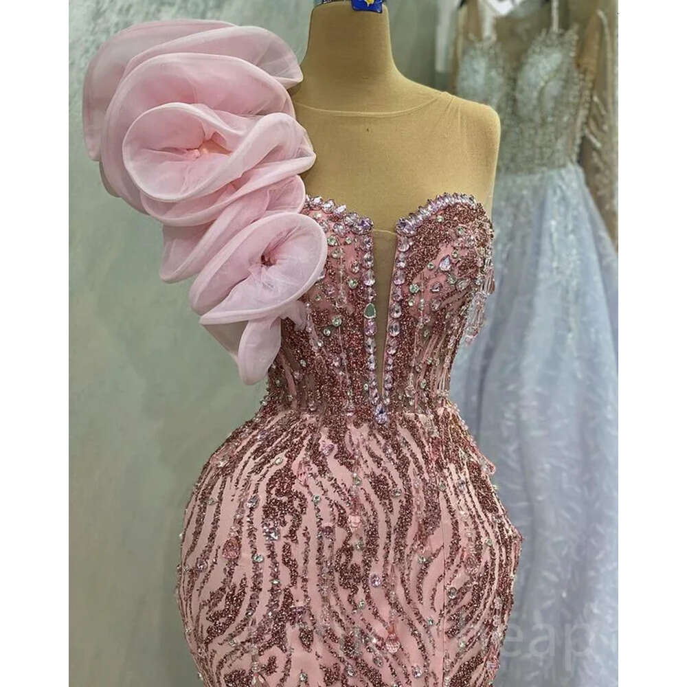 Pink Ebi Mermaid Aso April Prom Dress Beaded Crystals Evening Formal Party Second Reception Birthday Engagement Gowns Dresses Robe De Soiree Zj Es 021