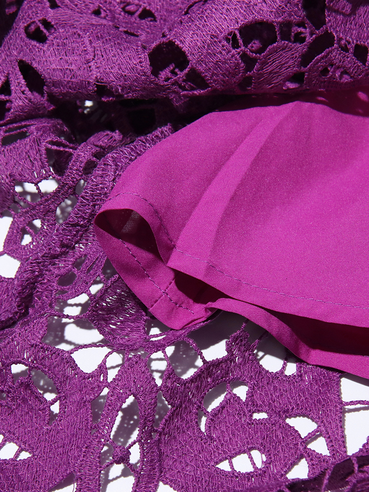 Hollow Out Solid Temperament Dress For Women Stand Collar Long Sleeve High Waist Elegant Dresses Female Fashion New