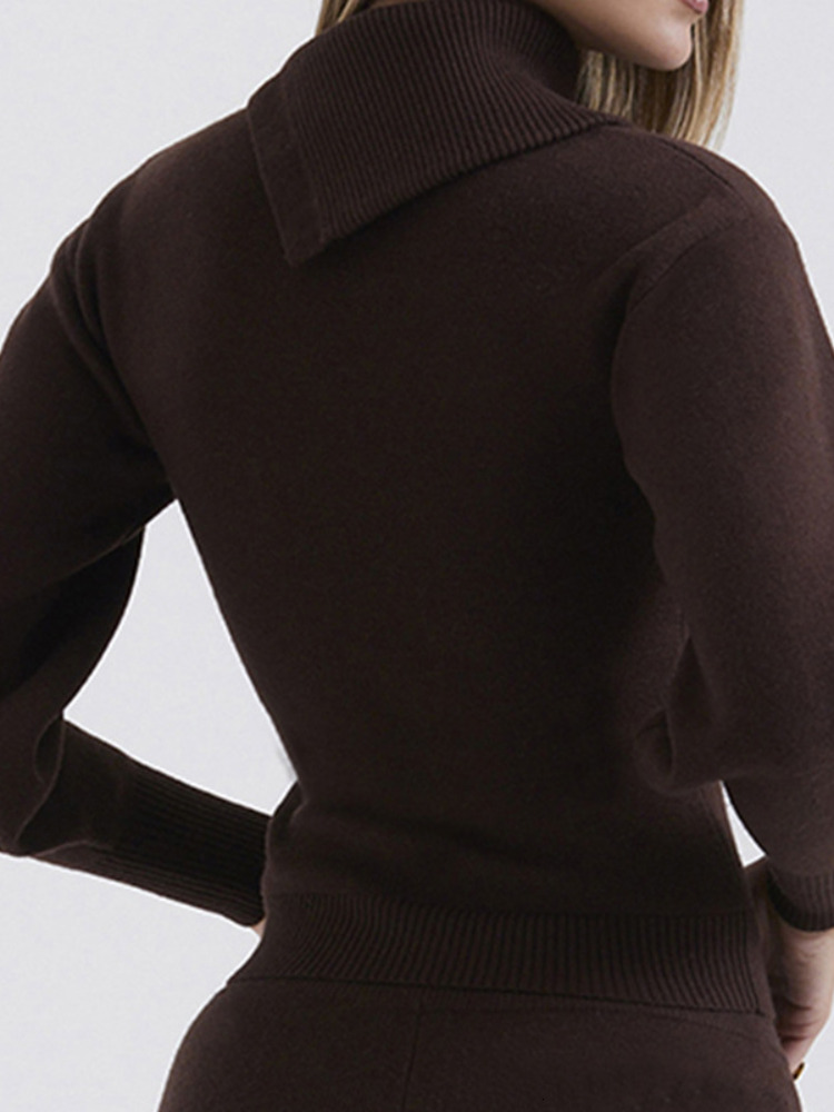 Slim Lantern Long Sleeved Fashion Knitted Sweater Set High Waisted Bury Women's Pants Suits Autumn Commute Office Streetwear