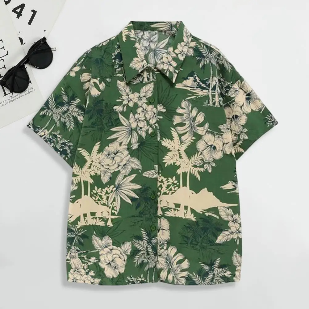 Trendy Summer Shirt Patch Pocket Quick Drying Hawaiian Shirt Summer Floral Leaves Print Hawaiian Shirt 240428
