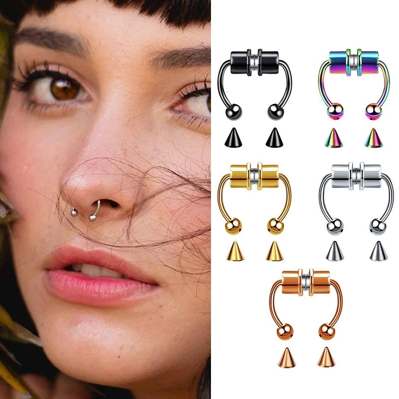 Women Piercing Nose Ring Hoop Septum Non Clip Rock HipHoop Stainless Steel Magnet Fashion Punk Body y241125