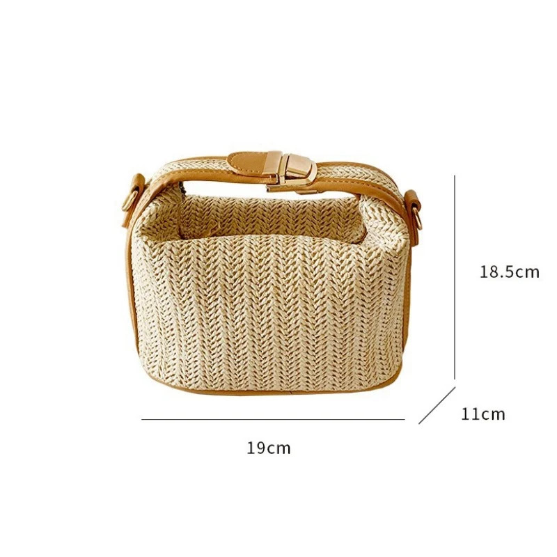 Summer Small Straw Handbag Trendy Shoulder Bag Woven Bucket Crossbody Casual Seaside Beach Gilrs Handle Tote 241128