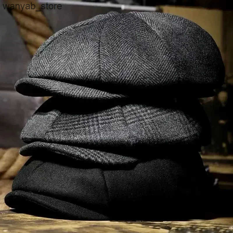 Berets Classic mens hat vintage mens hat vintage tweed Peaky Blinders Beret Hat plain weave mens hat L240910