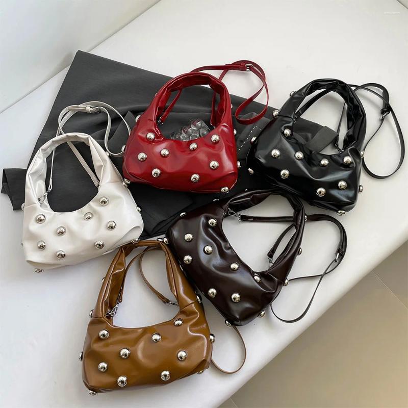 2025 NEW Hobo Women PU Rivet Shoulder Bag Trendy Underarm Adjustable Strap Crossbody Bags Cool Sg Punk Style Satchel Handbag zhanyishengli