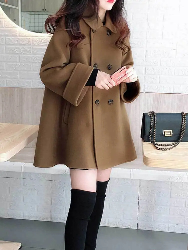 Korean Fashion Double sided WoolCoat Women Winter Clothes Mid Length AutumnWinter Cloak Black Wool Jackets Coat 241129