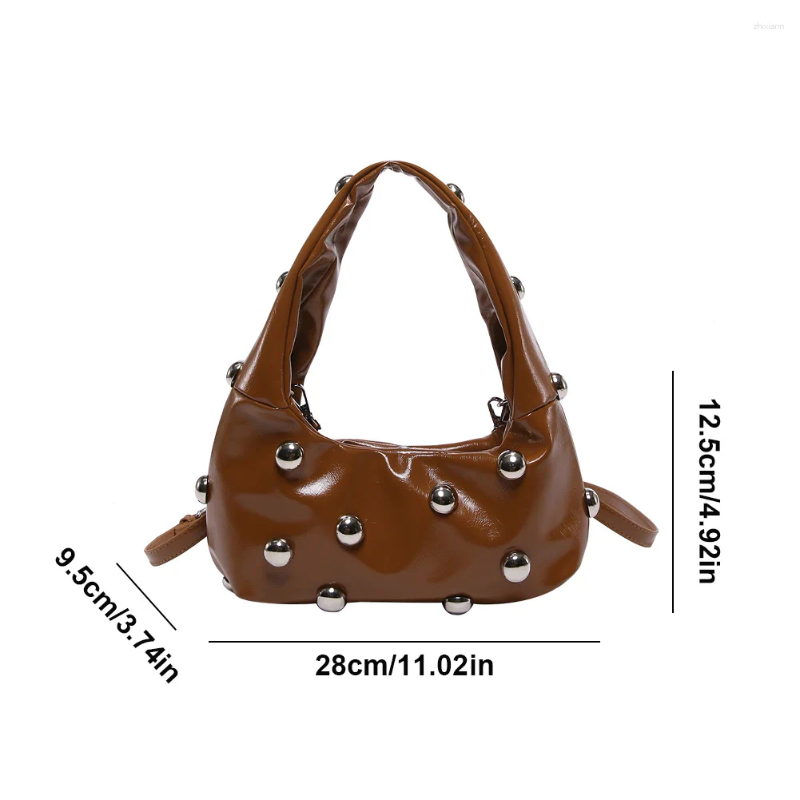 2025 NEW Hobo Women PU Rivet Shoulder Bag Trendy Underarm Adjustable Strap Crossbody Bags Cool Sg Punk Style Satchel Handbag zhanyishengli