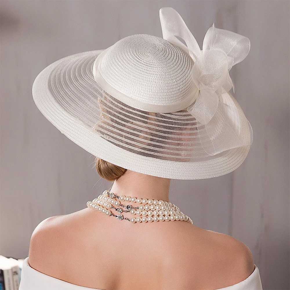 Wide Brim Hats Bucket Hats Elegant Kentucky Tea Party Fascinators White Weddings Hat For Women Wide Brim Hats Fedora Ladies Church Dress Derby Hats Y2