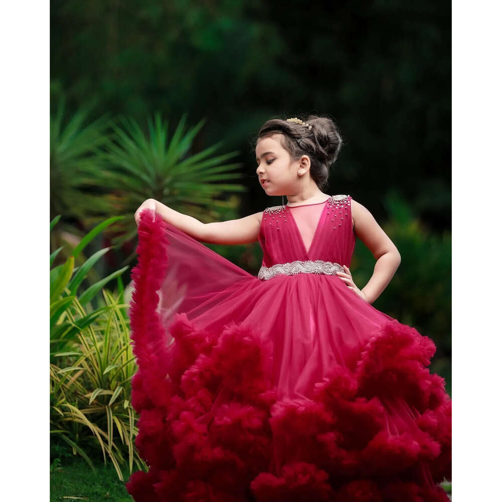Ball Flower Bury Crystals Dresses Gown Tiers Vintage Little Girl Christmas Peageant Birthday Christening Tutu Dress Gowns Zj S