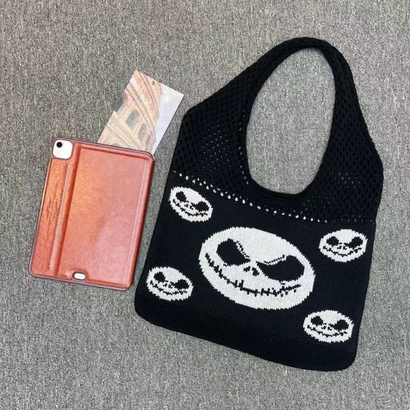 2024 Halloween Funny Skull Tote Bag Trendy New Knitted Cartoon Weaving Carving