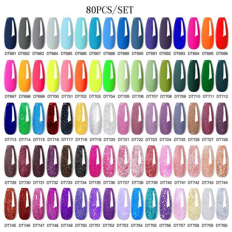 MEET ACROSS 80/20Pcs Flash Color gel nail polish Set Flash Semi Permanent Mixed Nail Art Clearcoat Nail Treatment Kit W241128