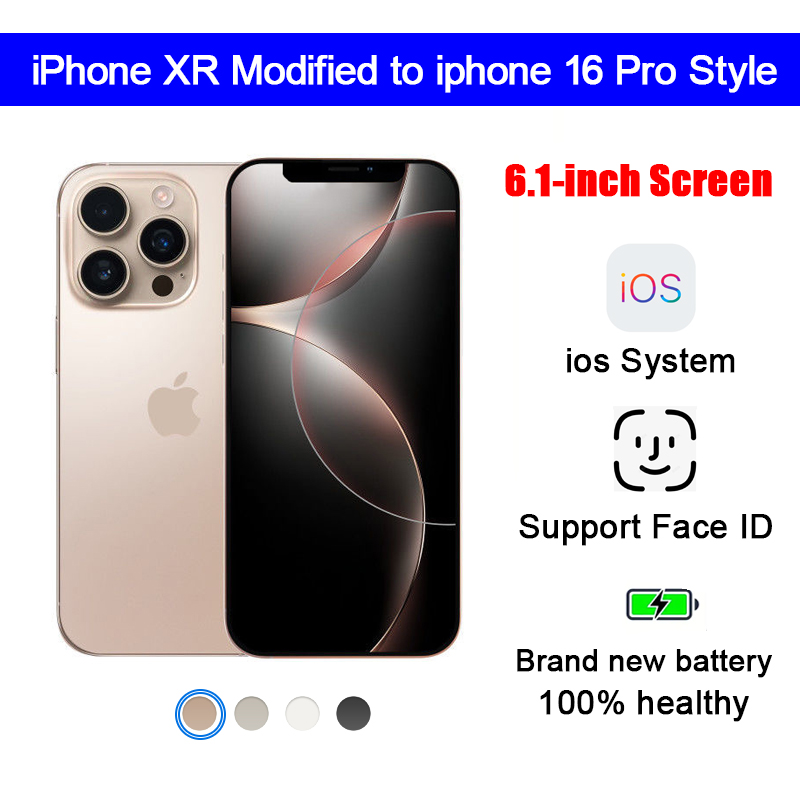 iPhone Original Unlocked iphone XR Covert to iphone 16 Pro Cellphone with 16 Pro Camera appearance 3GB RAM 64GB 128GB ROM Mobilephone,A+Excellent Cond