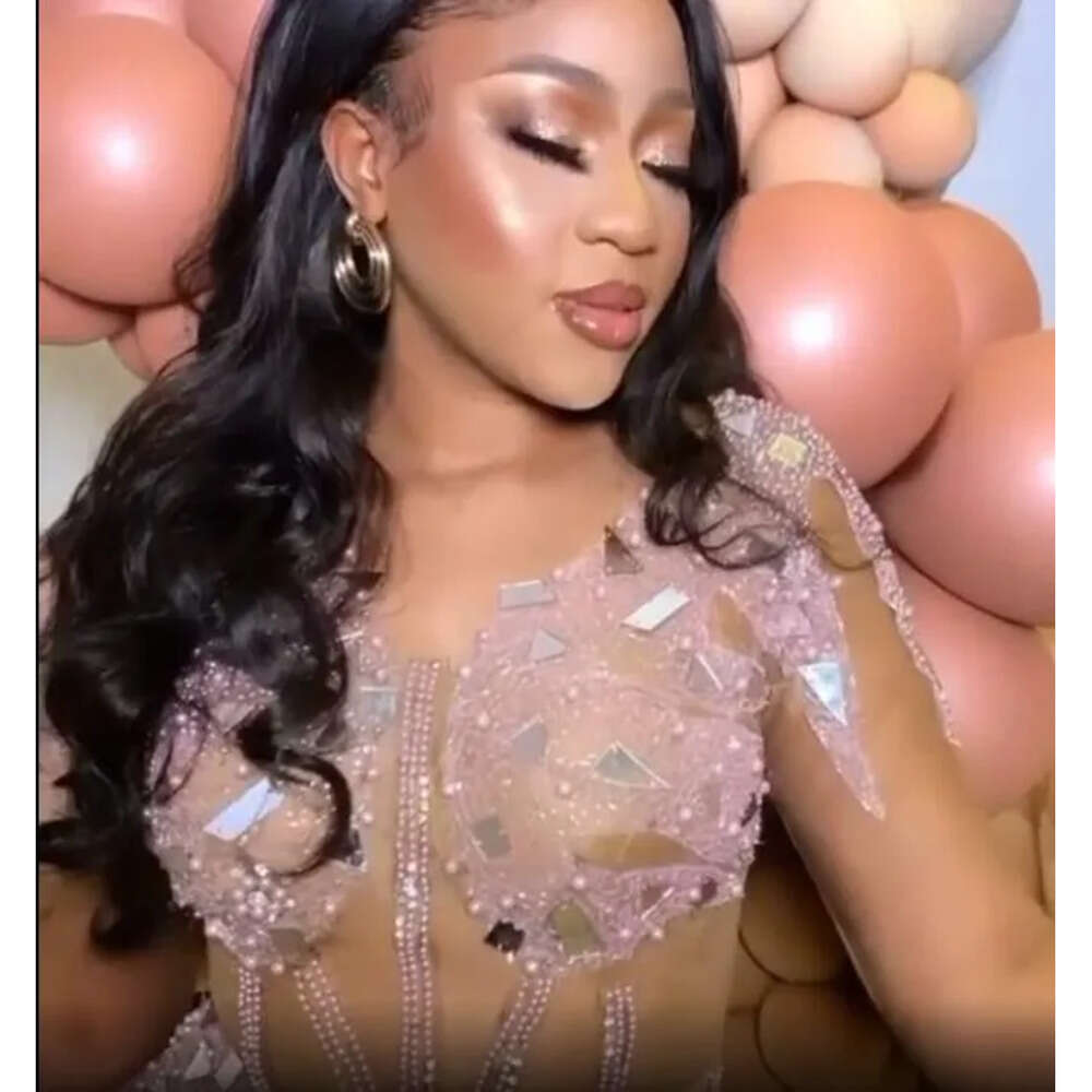 Plus Arabic Aso Size Ebi Luxurious Sparkly Mermaid Prom Dresses Beaded Crystals Sheer Neck Evening Formal Party Second Reception Gowns Zj
