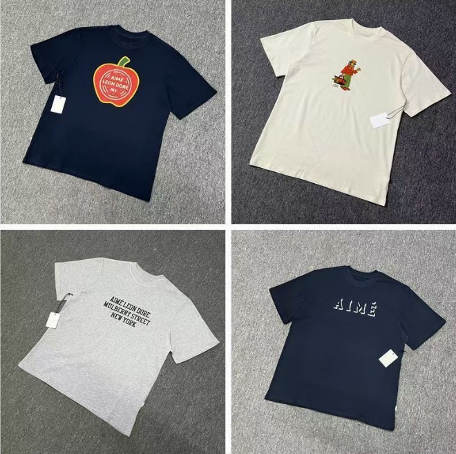 Designer T Shirt Fun Printing Leons Dore Loose Casual Cotton Short Sleeve Couple Summer Retro Shirt Graffiti Dark Blue Dark Green French Grey Bx size s-xl