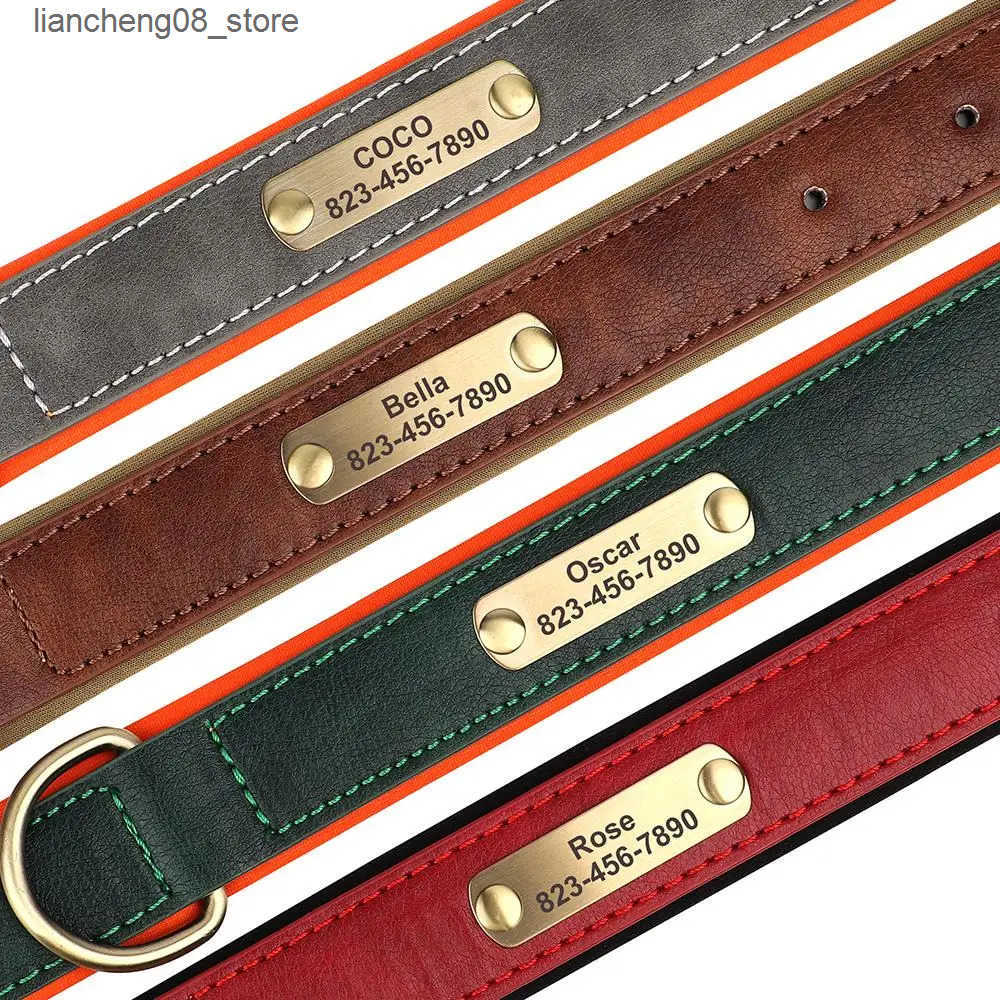 Dog Harnesses Personalized Dog Collar Custom Engraved PU Leather Dog Collars Free Engraving ID Tag Nameplate For Small Medium Large Dogs L240910