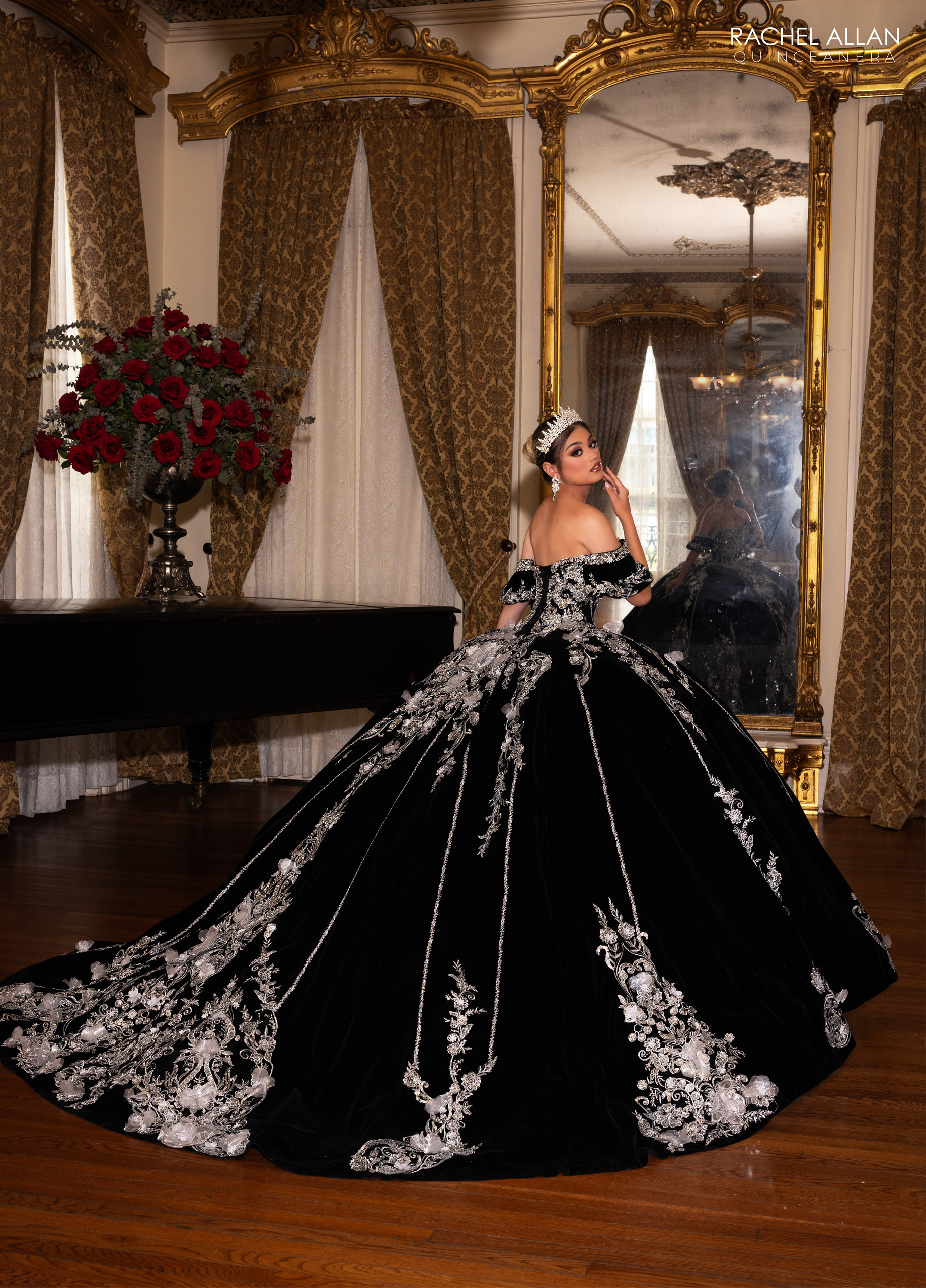 Black Veet Beaded Ball Gown Quinceanera Dresses Sequined Appliqued Prom Gowns Off The Shoulder Necke Sixteen Sweet 15 Masquerade Dress