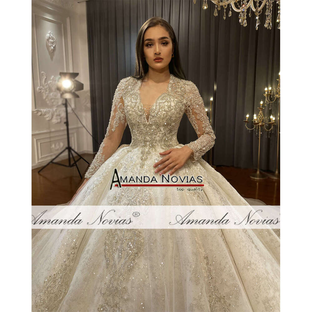 Customized Long Train Wedding Dress Lace