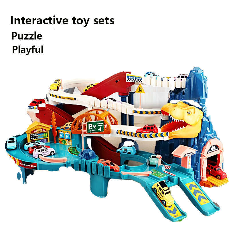 Ramp Track Dinosaur Climbing Hills Railcar Colorful Vehicles Construction Play Set with Mini Racer Cars Children's Toys
