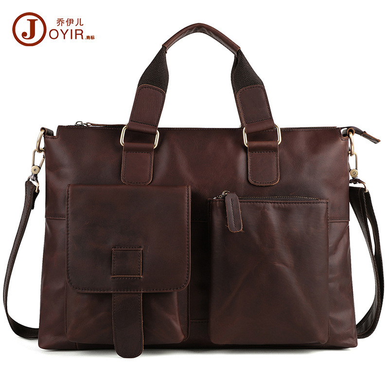 Crazy Horse Leather Business Fashion Briefcase Large Capacity Crossbody Bag Men's Handbag