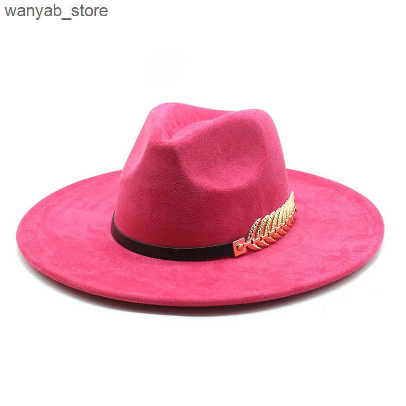 Wide Brim Hats Bucket Hats Suede Top Hat 9.5cm Wide Brim Fedora Hat Men Women Autumn Winter Felt Jazz Hats Classic Church Fedoras Chapeau Sombrero Muj