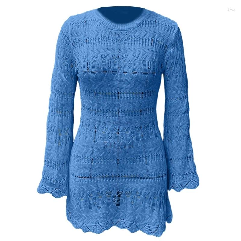 Hollow Out Crochet Beach Wrap Dress Long Sleeve Swimsuit Women Bathing Suit Coverup For Parties