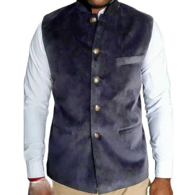 Men's Vests Mens Suit Vest Velvet Retro Slim Fit Jacket Stand-up Collar Steampunk Waistcoat Winter Warm Vest z241129