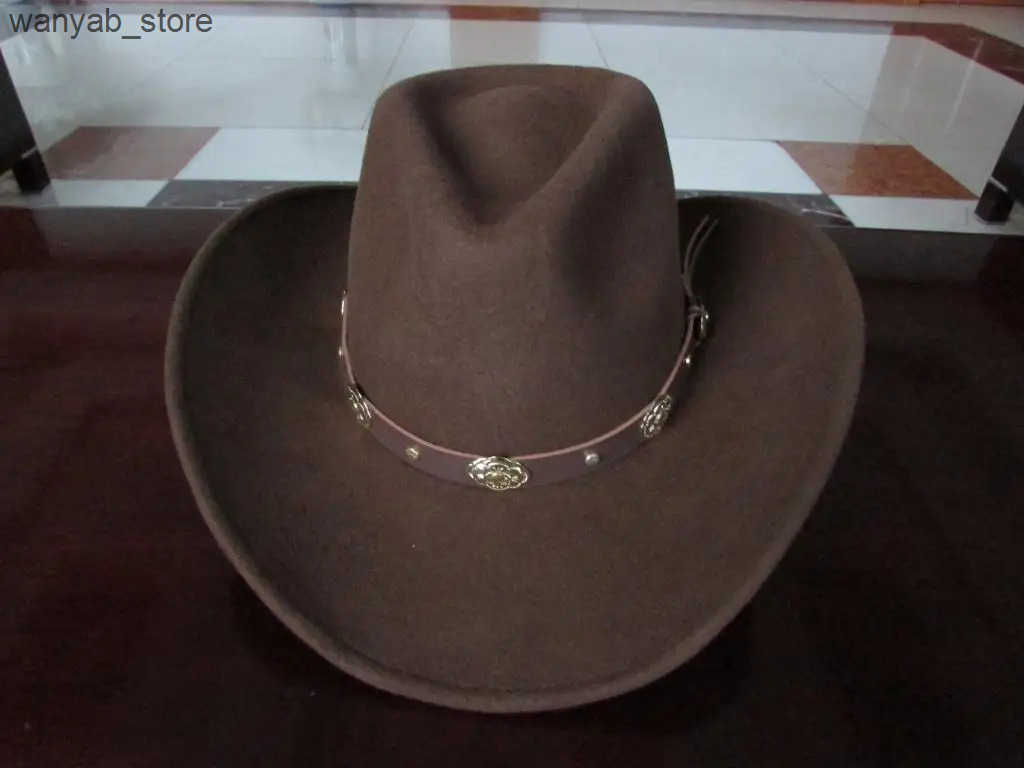 Wide Brim Hats Bucket Hats New % Woolen Cowboy hat Waterproof Wrinkle-free Felt Cowboy Hats Wide Brim Cowboy Hat Large-brimmed B-8133 L240910