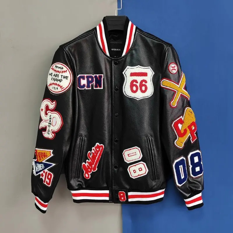 Street Letter Flocking Embroidered Jacket And Coat Men Y2K Harajuku Hip Hop Spliced Motorcycle Baseball Uniform 240415