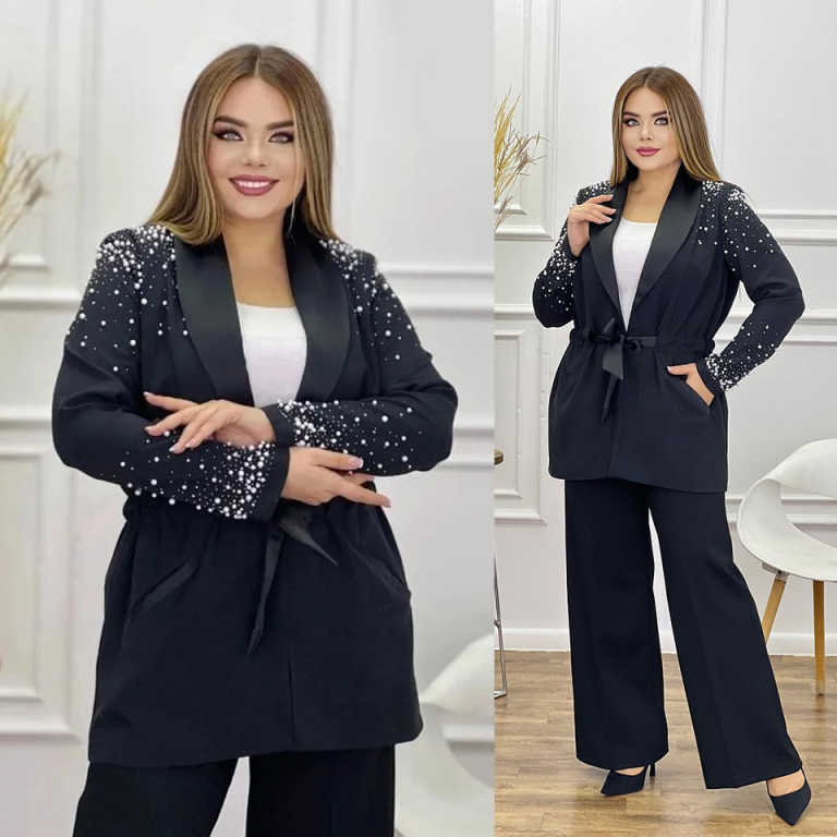 Unique Women Suits Beaded Pearls Lace Up Blazer Ladies Outfits Mother Of The Bride Suits 2 Pieces Sets Jacket Pants Customized
