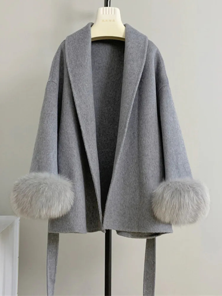 UCXQ Elegant Office Lady Overcoats European Style Faux Fur Coat Womens Clothing Hair Woolen Jacket 2024 Autumn Winter C1496 241129