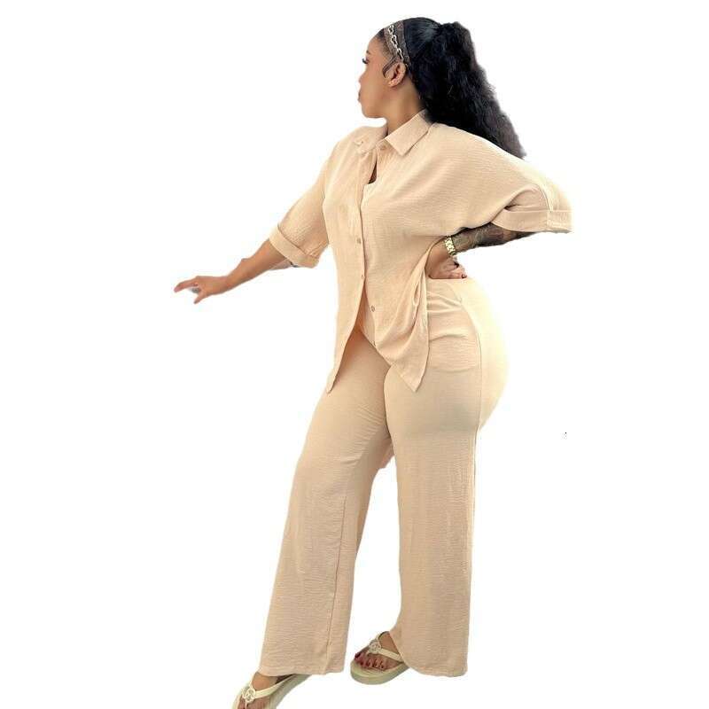 African Fashion Casual Loose Short Sleeved Shirt Cardigan Pants Women's Two-Piece Set Women