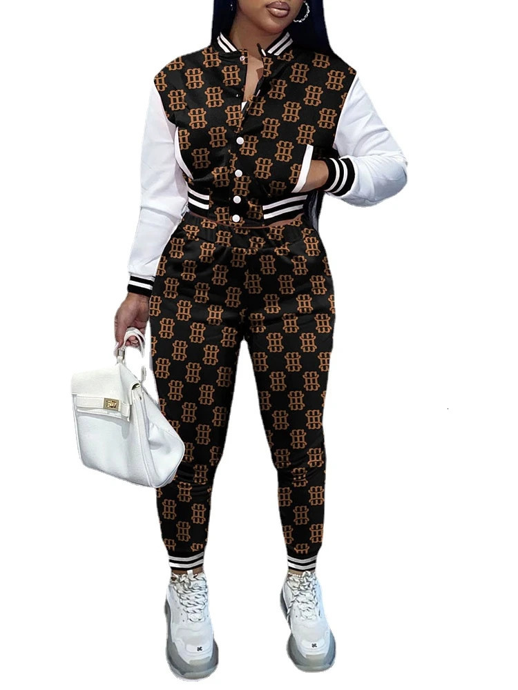 Fashion Women Set Baseball Suit Winter Spring Printing Casual Tracksuit Women 2 Pieces Set Sports Sweatshirts Sweatpants Outfits 240420