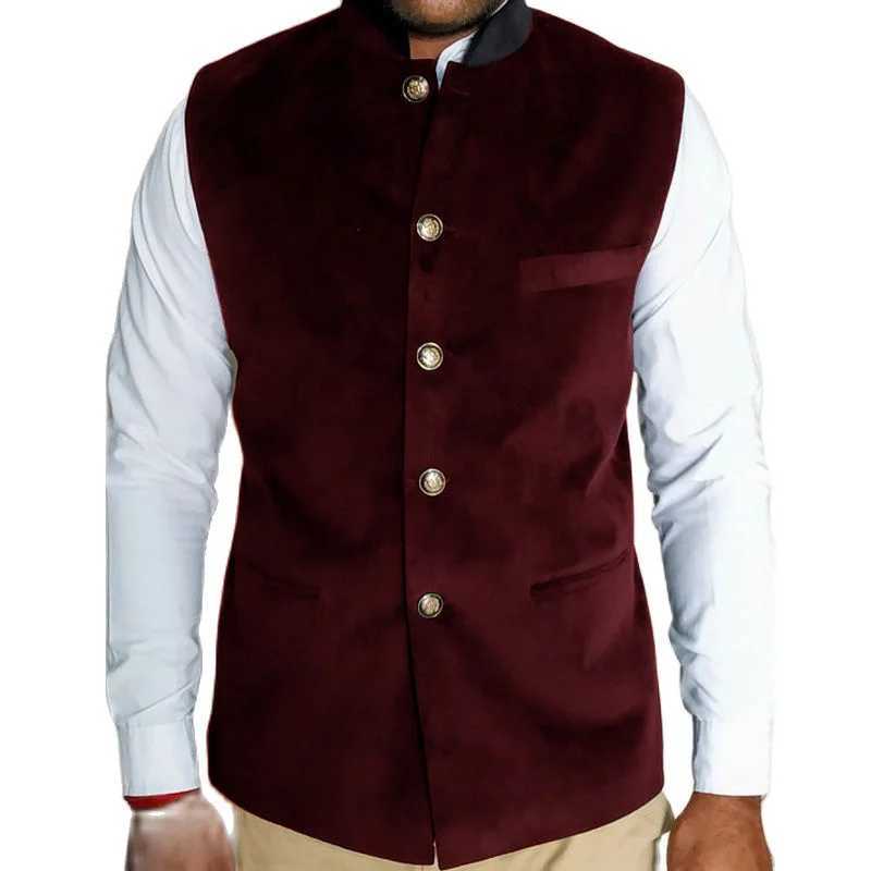 Men's Vests Mens Suit Vest Velvet Retro Slim Fit Jacket Stand-up Collar Steampunk Waistcoat Winter Warm Vest z241129