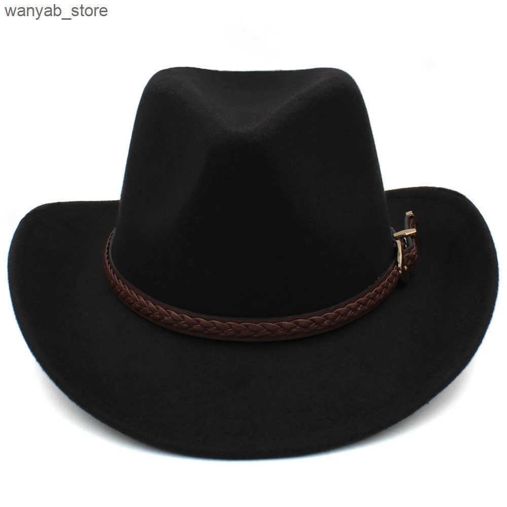 Wide Brim Hats Bucket Hats Men Women Woolen Western Cowboy Hats Wide Brim Panama Caps Outdoor Sombrero Travel Fedora Sunbonnet Party Adjustable Size M