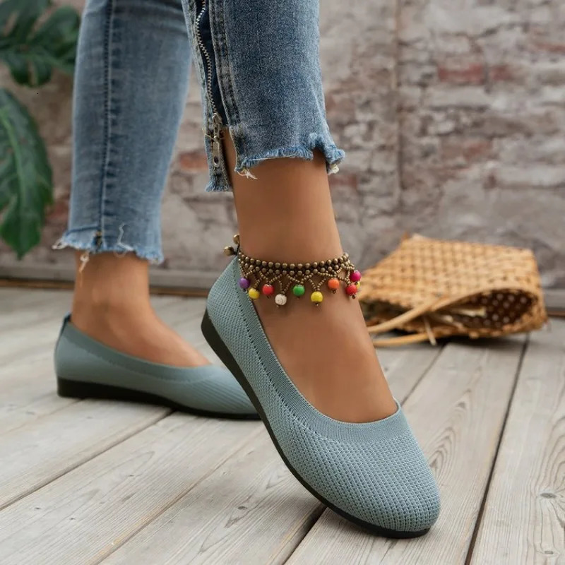 Spring and Autumn 2023 Outwear Solid Color Oversized Shallow Cut Shoes Knitted Comfort Flat Shoe 241126