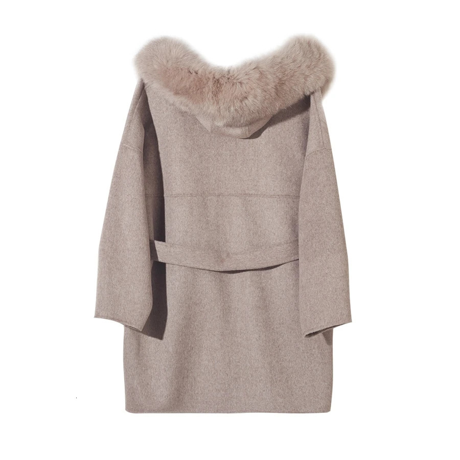 2023 Arrival High Quality Cashmere Women Jacket Real Fur Collar Fashion Model Wool Coat 241121