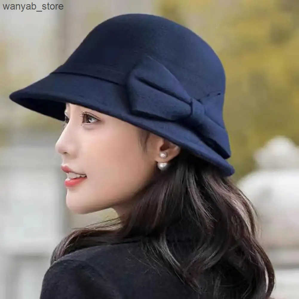 Wide Brim Hats Bucket Hats Women Woolen Hat Solid Color Wide Brim Round Dome Fedora Cap Autumn Winter Elegant Bowknot Decor Felt Hat For Daily Wear L2